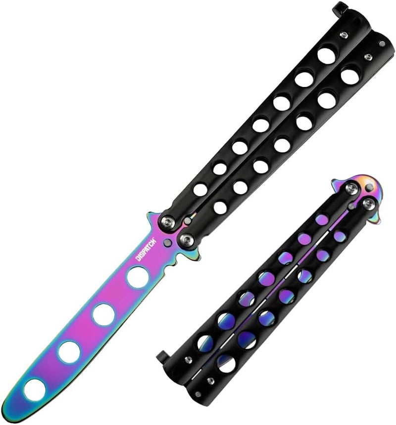 Dispatch Butterfly Knife Trainer | Titanium-Coated Balisong with Unsharpened Blade, Black 3Cr13 Steel Handle & Lock Latch | EDC, Martial Arts Practice, Cosplay, Survival Training Tool - Image 1